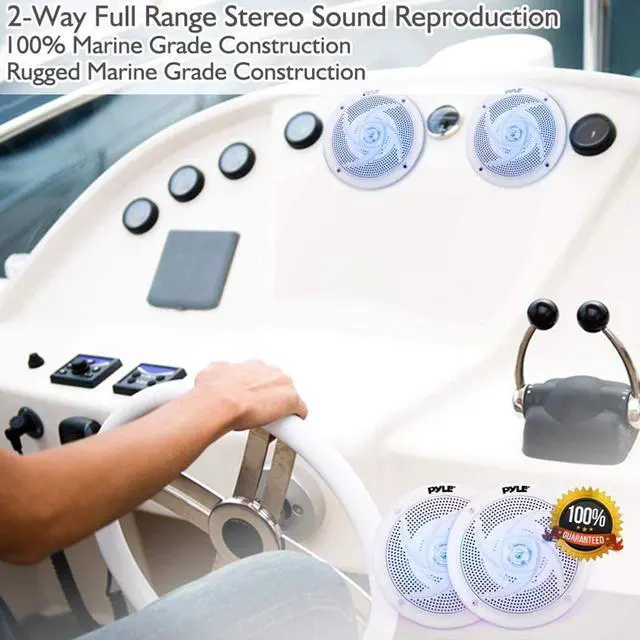 Alt view image 4 of 6 - Marine Speakers 6.5 Inch - 2 Way Waterproof and Weather Resistant Outdoor Audio Stereo Sound System with LED Lights, 240 Watt Power and Low Profile Slim Style - 1 Pair (White)