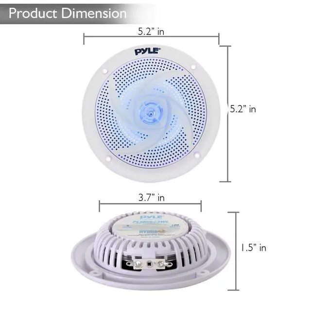 Alt view image 3 of 6 - Marine Speakers 6.5 Inch - 2 Way Waterproof and Weather Resistant Outdoor Audio Stereo Sound System with LED Lights, 240 Watt Power and Low Profile Slim Style - 1 Pair (White)