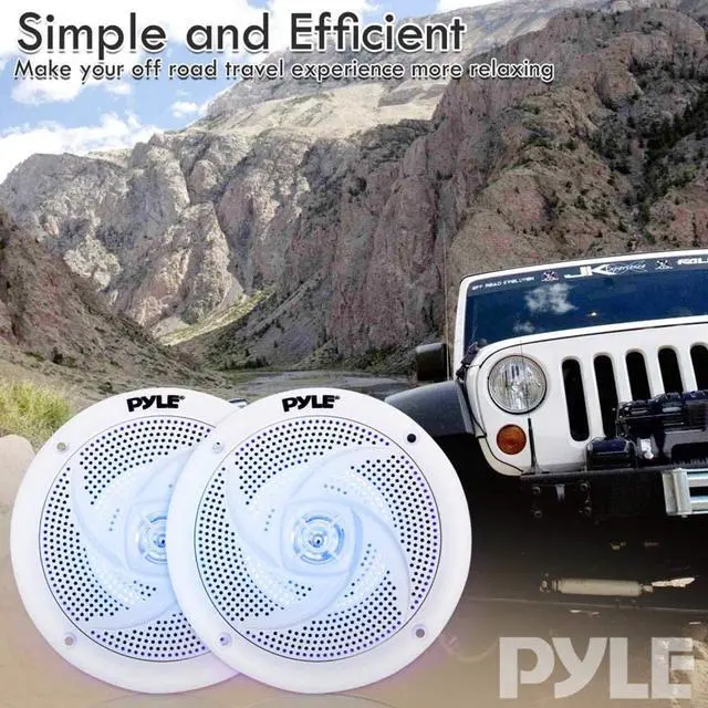 Alt view image 5 of 6 - Marine Speakers 6.5 Inch - 2 Way Waterproof and Weather Resistant Outdoor Audio Stereo Sound System with LED Lights, 240 Watt Power and Low Profile Slim Style - 1 Pair (White)