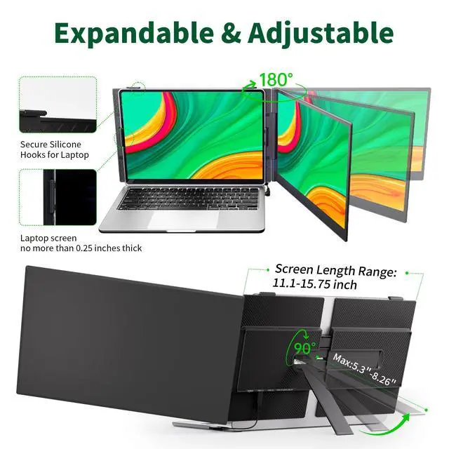 Alt view image 3 of 7 - 14" Laptop Screen Extender - Ultra Light 1.31lbs FHD 1080P IPS Portable Monitor for Laptops, Attachment Plug & Play Travel Dual Extra Display for 13"-17" Windows/Mac
