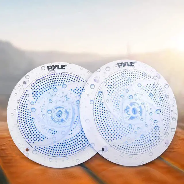Alt view image 6 of 6 - Marine Speakers 6.5 Inch - 2 Way Waterproof and Weather Resistant Outdoor Audio Stereo Sound System with LED Lights, 240 Watt Power and Low Profile Slim Style - 1 Pair (White)