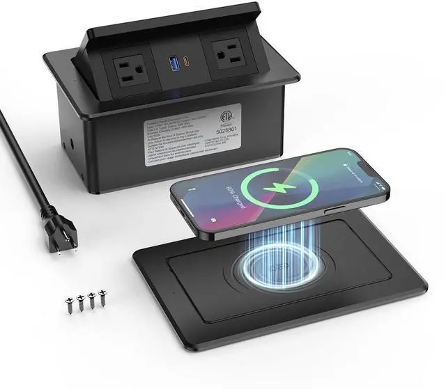Main image of Pop up Power Outlet with 15W Wireless Charger, Recessed Power Strip with USB-C PD 20W, 2 Outlets, Desk Charging Station for Conference Room Kitchen Countertop, ETL Listed