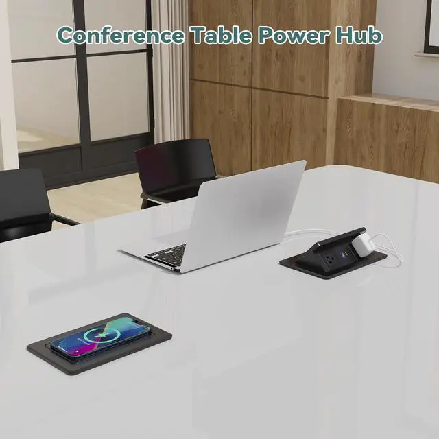 Alt view image 4 of 7 - Pop up Power Outlet with 15W Wireless Charger, Recessed Power Strip with USB-C PD 20W, 2 Outlets, Desk Charging Station for Conference Room Kitchen Countertop, ETL Listed
