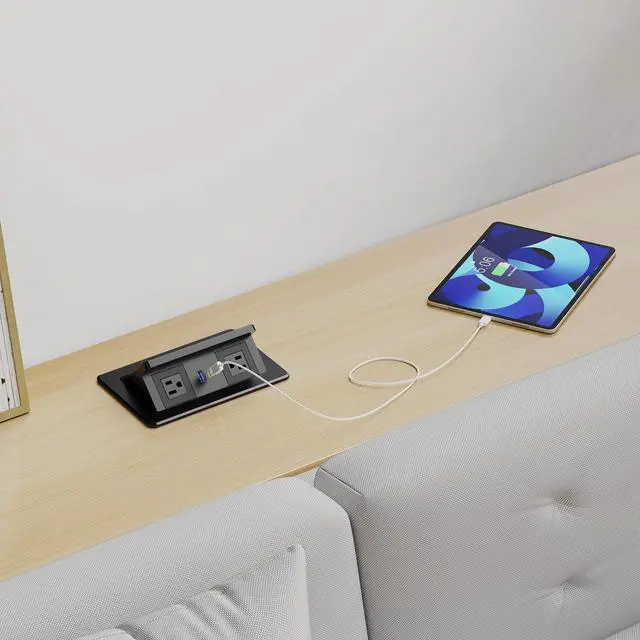 Alt view image 7 of 7 - Pop up Power Outlet with 15W Wireless Charger, Recessed Power Strip with USB-C PD 20W, 2 Outlets, Desk Charging Station for Conference Room Kitchen Countertop, ETL Listed