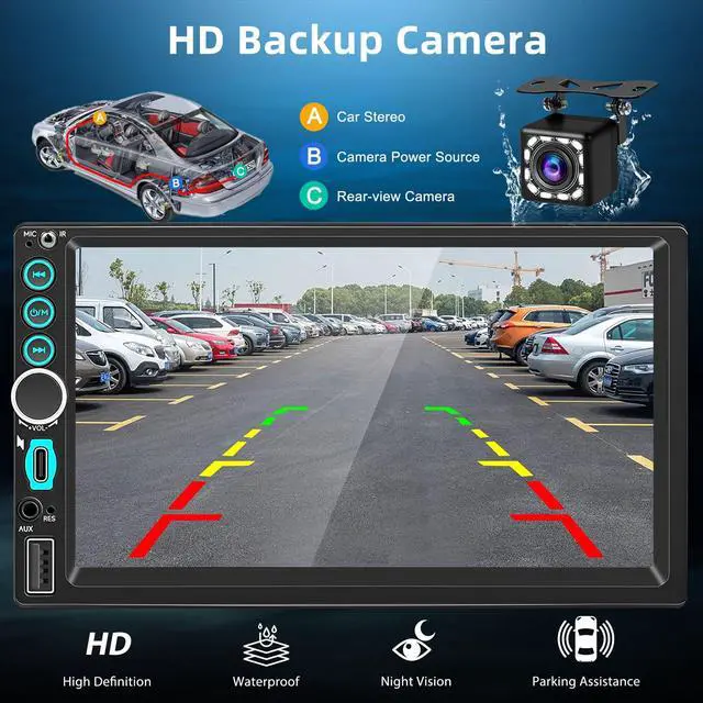 Alt view image 4 of 7 - 7'' Wireless Double Din Car Stereo Carplay Radio Screen for Car Audio Receivers, Bluetooth Car Play Android Auto Touchscreen, Mirror Link, FM/AM, Backup Camera, Type-C