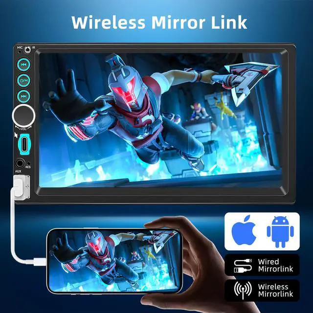 Alt view image 5 of 7 - 7'' Wireless Double Din Car Stereo Carplay Radio Screen for Car Audio Receivers, Bluetooth Car Play Android Auto Touchscreen, Mirror Link, FM/AM, Backup Camera, Type-C