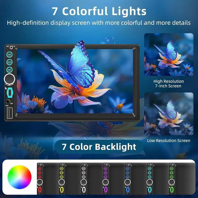 Alt view image 6 of 7 - 7'' Wireless Double Din Car Stereo Carplay Radio Screen for Car Audio Receivers, Bluetooth Car Play Android Auto Touchscreen, Mirror Link, FM/AM, Backup Camera, Type-C