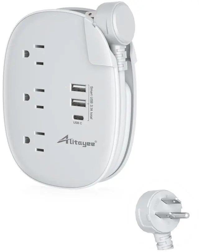 Main image of USB C Portable Travel Power Strip,3ft Wrapped Extension Cord,3.1A | 3 Outlets,3 USB Ports,3ft Wrapped Around Extension Cord,Fast Charge,Flat Plug, Outlet Extender,For Cruise Travel Home Office