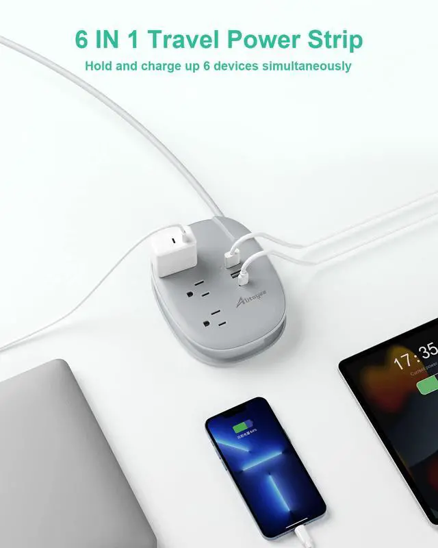 Alt view image 3 of 7 - USB C Portable Travel Power Strip,3ft Wrapped Extension Cord,3.1A | 3 Outlets,3 USB Ports,3ft Wrapped Around Extension Cord,Fast Charge,Flat Plug, Outlet Extender,For Cruise Travel Home Office