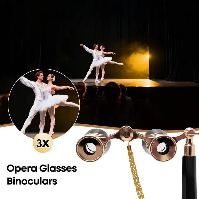 Alt view image 2 of 7 - 3X25 Opera Glasses Theater Binoculars with Handle and Chain, Black | Elegant Portable Vintage Style Binoculars for Concerts, Theater, Opera, Cinema and Costume Events