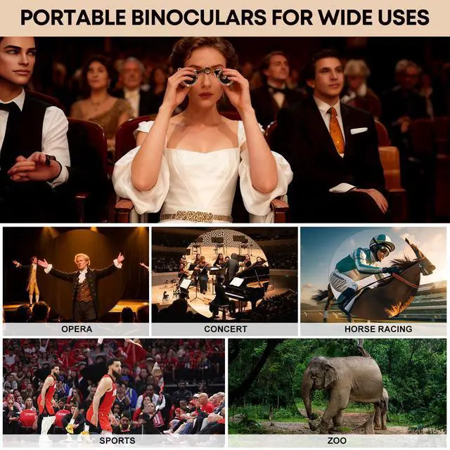 Alt view image 4 of 7 - 3X25 Opera Glasses Theater Binoculars with Handle and Chain, Black | Elegant Portable Vintage Style Binoculars for Concerts, Theater, Opera, Cinema and Costume Events