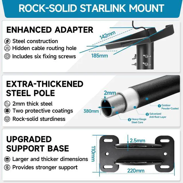 Alt view image 3 of 7 - Starlink Mount for Standard 4/4X/Gen 3, Starlink Roof/Wall Mount Kit | Heavy-Duty Starlink Mounting Kit with Full Package Accessories Wind-Resistant, Easy to Install