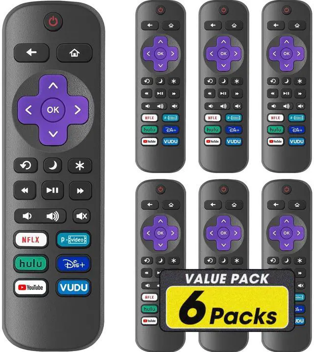 Main image of 6 Pack Replacement Remote Control for Roku TV, Compatible with All Onn Roku/Hisense Roku/Sharp Roku/Philips Roku/TCL Roku Smart TVs(Not for Roku Stick, Box or Speaker)