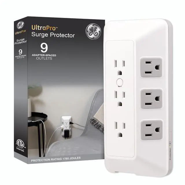 Main image of 9-Outlet Sur Protector, Multi Plug Outlet Extender, Wall Tap | Adapter Spaced, for Home, School, and Office, 1780 Joules, White/Gray - 73628