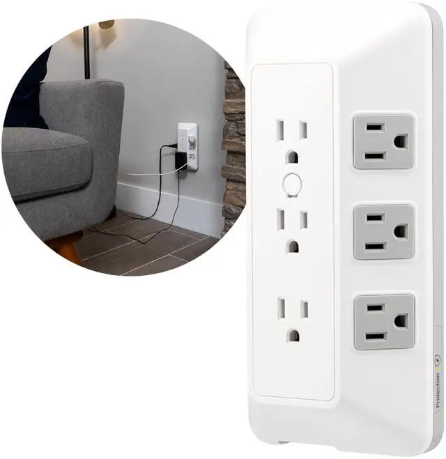 Alt view image 2 of 7 - 9-Outlet Sur Protector, Multi Plug Outlet Extender, Wall Tap | Adapter Spaced, for Home, School, and Office, 1780 Joules, White/Gray - 73628