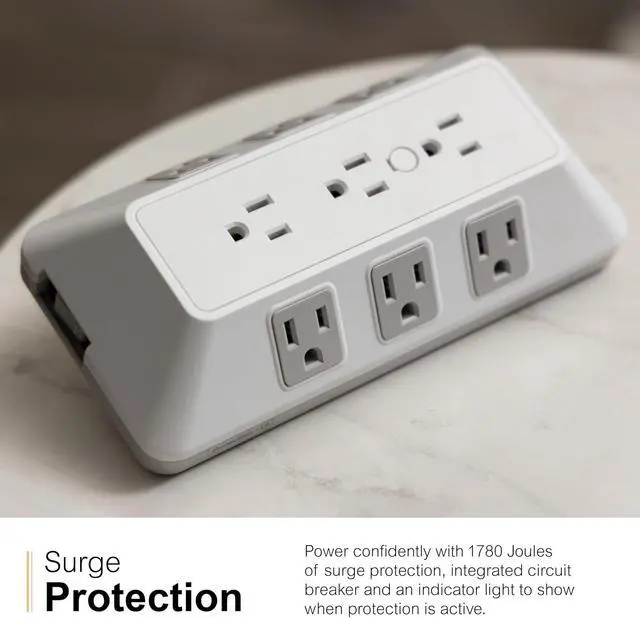 Alt view image 5 of 7 - 9-Outlet Sur Protector, Multi Plug Outlet Extender, Wall Tap | Adapter Spaced, for Home, School, and Office, 1780 Joules, White/Gray - 73628