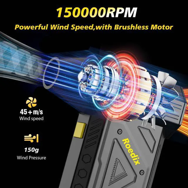 Alt view image 2 of 7 - Compressed Air Duster,420 mins Runtime,Replace Canned Air to Clean Computer | 7800mAh,150000RPM,150g wind force,45M/S wind speed,comes with LED light.Portable air blower for computer, keyboard clean