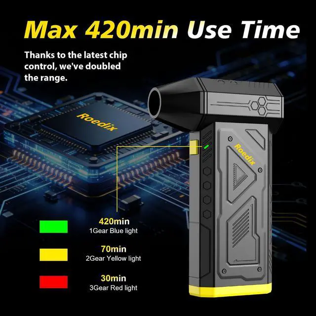 Alt view image 4 of 7 - Compressed Air Duster,420 mins Runtime,Replace Canned Air to Clean Computer | 7800mAh,150000RPM,150g wind force,45M/S wind speed,comes with LED light.Portable air blower for computer, keyboard clean