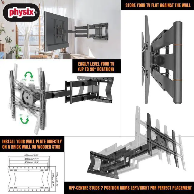 Alt view image 4 of 6 - 2120 Long arm TV Wall Mount for 32-75 inch Screens | Extra Long Extension up to 47 inch | Heavy-Duty TV Mount Holds up to 77 lbs | Full-Motion, swivels up to 180° | Max. VESA 400x400