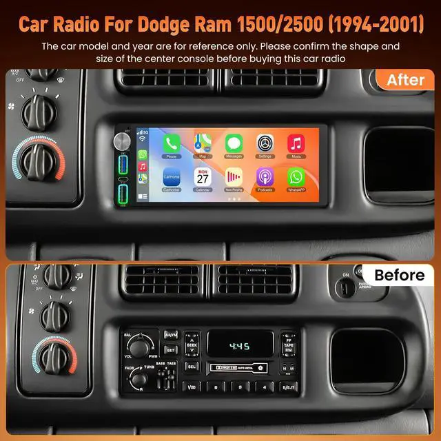 Alt view image 3 of 7 - Car Radio for Dodge Ram (1994-2001),for Dodge Grand Caravan (1992-2000) | (8Core + Android 15) 6.8 Inch QLED Touch Screen,Support Carplay& Android Auto& Mirror Link &Bluetooth&GPS&FM Radio