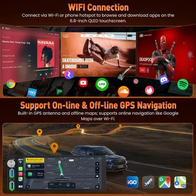 Alt view image 5 of 7 - Car Radio for Dodge Ram (1994-2001),for Dodge Grand Caravan (1992-2000) | (8Core + Android 15) 6.8 Inch QLED Touch Screen,Support Carplay& Android Auto& Mirror Link &Bluetooth&GPS&FM Radio