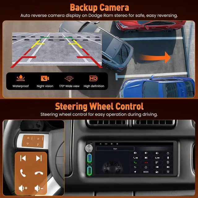 Alt view image 6 of 7 - Car Radio for Dodge Ram (1994-2001),for Dodge Grand Caravan (1992-2000) | (8Core + Android 15) 6.8 Inch QLED Touch Screen,Support Carplay& Android Auto& Mirror Link &Bluetooth&GPS&FM Radio
