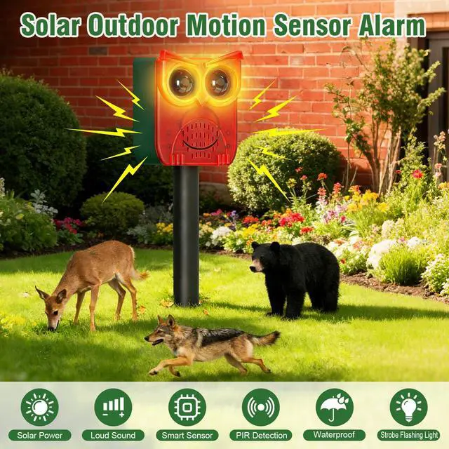 Alt view image 2 of 7 - Solar Motion Sensor Alarm Outdoor Dog Barking Alarm with 129dB Loud | PIR Motion Detection,IP65 Weatherproof Motion Activated for Deer, Coyote,Raccoons, Bears