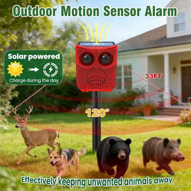 Alt view image 3 of 7 - Solar Motion Sensor Alarm Outdoor Dog Barking Alarm with 129dB Loud | PIR Motion Detection,IP65 Weatherproof Motion Activated for Deer, Coyote,Raccoons, Bears