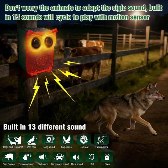 Alt view image 4 of 7 - Solar Motion Sensor Alarm Outdoor Dog Barking Alarm with 129dB Loud | PIR Motion Detection,IP65 Weatherproof Motion Activated for Deer, Coyote,Raccoons, Bears