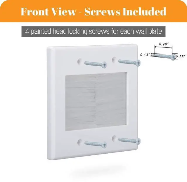Alt view image 2 of 5 - 2 Gang Brush Wall Plate White 2 Pack, Double Gang Cable Management Kit for TV Coaxial, HDMI, Ethernet Cables, Speaker Wires and Power Cords Pass Through
