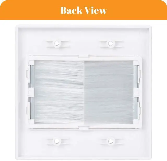 Alt view image 3 of 5 - 2 Gang Brush Wall Plate White 2 Pack, Double Gang Cable Management Kit for TV Coaxial, HDMI, Ethernet Cables, Speaker Wires and Power Cords Pass Through
