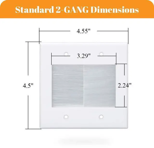 Alt view image 4 of 5 - 2 Gang Brush Wall Plate White 2 Pack, Double Gang Cable Management Kit for TV Coaxial, HDMI, Ethernet Cables, Speaker Wires and Power Cords Pass Through