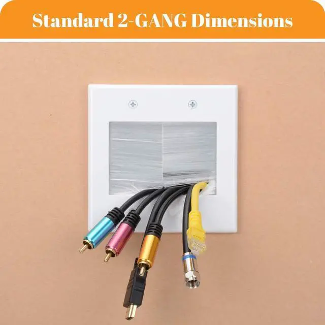 Alt view image 5 of 5 - 2 Gang Brush Wall Plate White 2 Pack, Double Gang Cable Management Kit for TV Coaxial, HDMI, Ethernet Cables, Speaker Wires and Power Cords Pass Through