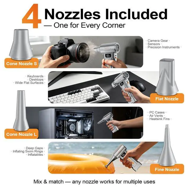 Alt view image 5 of 7 - S7 Pro Compressed Air Duster, 150,000 RPM, Digital Display | Rechargeable compressed air duster with four speeds, digital display and LED light for PCs, keyboards, cars and home