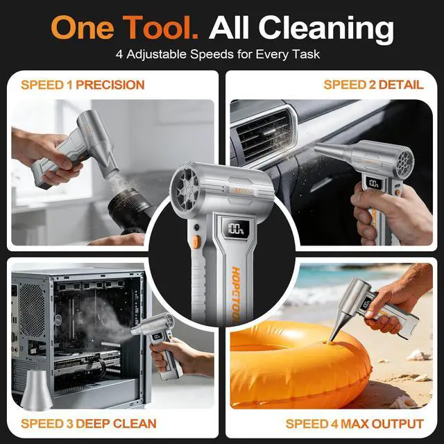 Alt view image 4 of 7 - S7 Pro Compressed Air Duster, 150,000 RPM, Digital Display | Rechargeable compressed air duster with four speeds, digital display and LED light for PCs, keyboards, cars and home