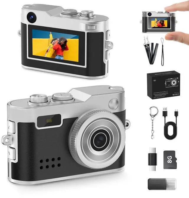 Main image of Y2K Mini Keychain Camera, Retro Aesthetic Digital Point and Shoot Camera for Teens, Pocket-Sized Vintage Digicam Bag Charm, 1080P Vlogging Camera with 8GB Card, Birthday Gift for Kids & Friends