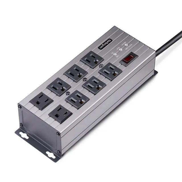 Alt view image 2 of 7 - StarTech Flat Plug 8-Outlet Heavy Duty Industrial Power Strip, TAA | 125V/15A with Surge Protector, 12ft/3.6m Extension Power Cord, Mountable PDU, EMI/RFI Isolation, NEMA 5-15P/R