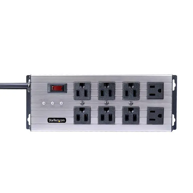 Alt view image 3 of 7 - StarTech Flat Plug 8-Outlet Heavy Duty Industrial Power Strip, TAA | 125V/15A with Surge Protector, 12ft/3.6m Extension Power Cord, Mountable PDU, EMI/RFI Isolation, NEMA 5-15P/R