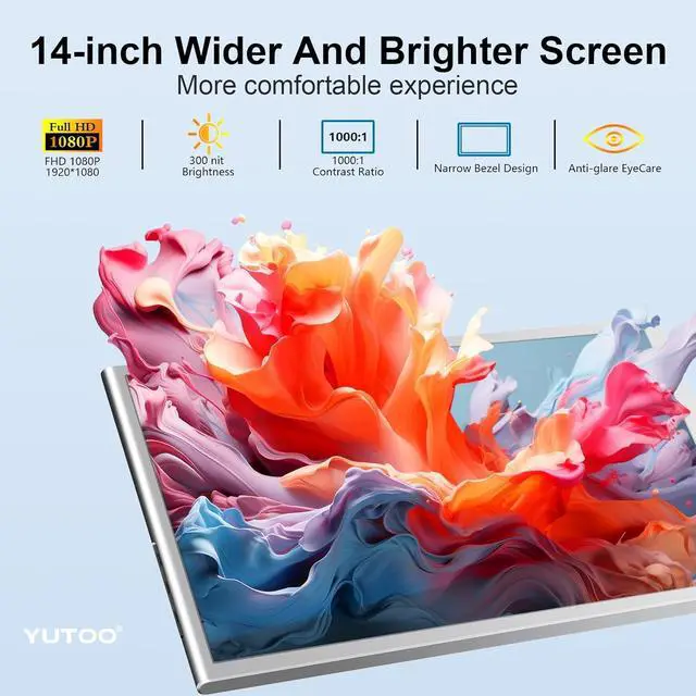Alt view image 3 of 7 - Laptop Screen Extender, 14" Portable Triple Monitor for Laptops 315° Rotate| Plug and Play| 1080P| FHD, Laptop Monitor Extender for 13.5~16.5" Laptops, HDMI/USB-A/Type-C,for Mac/Wins/Android/Dex