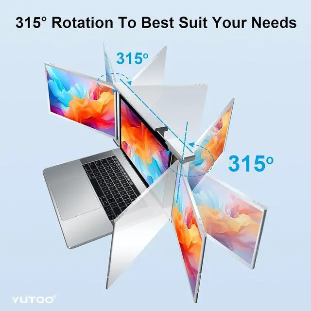 Alt view image 5 of 7 - Laptop Screen Extender, 14" Portable Triple Monitor for Laptops 315° Rotate| Plug and Play| 1080P| FHD, Laptop Monitor Extender for 13.5~16.5" Laptops, HDMI/USB-A/Type-C,for Mac/Wins/Android/Dex