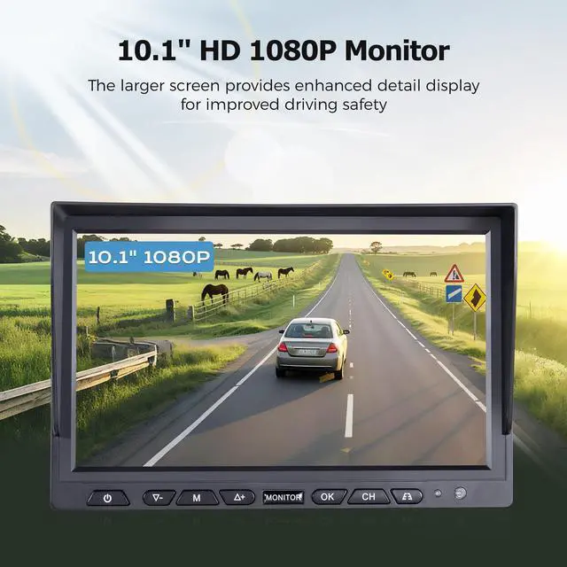 Alt view image 2 of 7 - 10.1" Wireless RV Backup Camera System, 2 Rear Cameras & 2 Side Cameras for Reversing/Monitoring Trailer Truck Pickup Camper, 1080P DVR Monitor, IP69K Waterproof IR Night Vision Camera, WN4