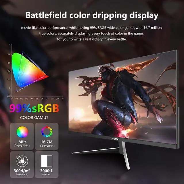 Alt view image 5 of 7 - 24 Inch Computer Monitor, 180Hz FHD 1080P VA Screen, 99% sRGB, 1ms, Frameless Design for Work and Play, HDMI, DP, VESA