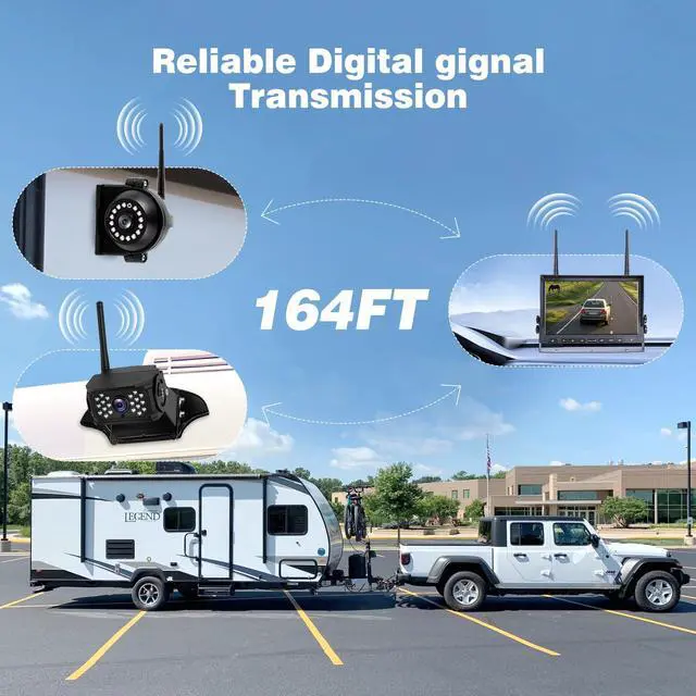 Alt view image 5 of 7 - 10.1" Wireless RV Backup Camera System, 2 Rear Cameras & 2 Side Cameras for Reversing/Monitoring Trailer Truck Pickup Camper, 1080P DVR Monitor, IP69K Waterproof IR Night Vision Camera, WN4