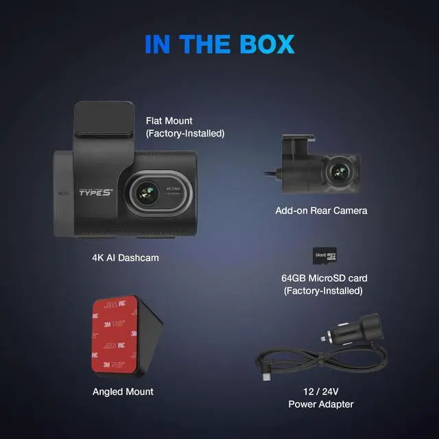 Alt view image 7 of 7 - Type S T400 AI-Powered Driver Assistance 4K Dash Cam with ADAS, Collision Warnings, Lane and Pedestrian Detection, Vehicle Departure Reminders, Front Rear Smart Incident Video Surveillance, SD Card