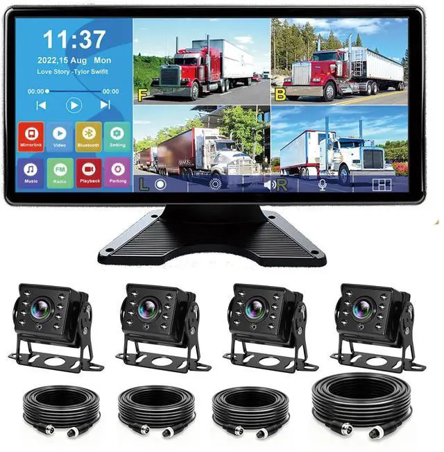Main image of 10.36'' 4K RV Backup Camera System with 4 1080P Cameras, Built-in DVR Loop Recording, Bluetooth MP5, Night Vision, IP69 Waterproof for Truck Trailer Camper