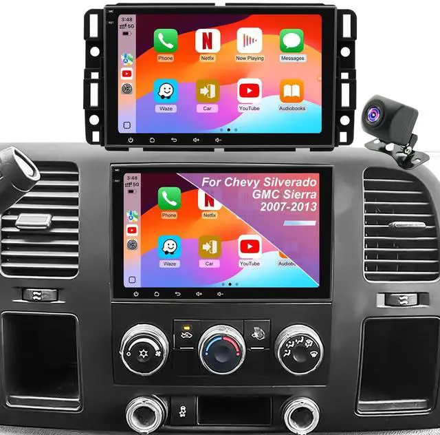 Main image of Car Radio for Chevy Chevrolet Silverado 20072013 GMC Sierra, Yukon Tahoe Suburban 20072014, Traverse 8inch Touchscreen Stereo Headunit with CarPlay Android Auto Bluetooth GPS 5GWiFi Backup Camera FM