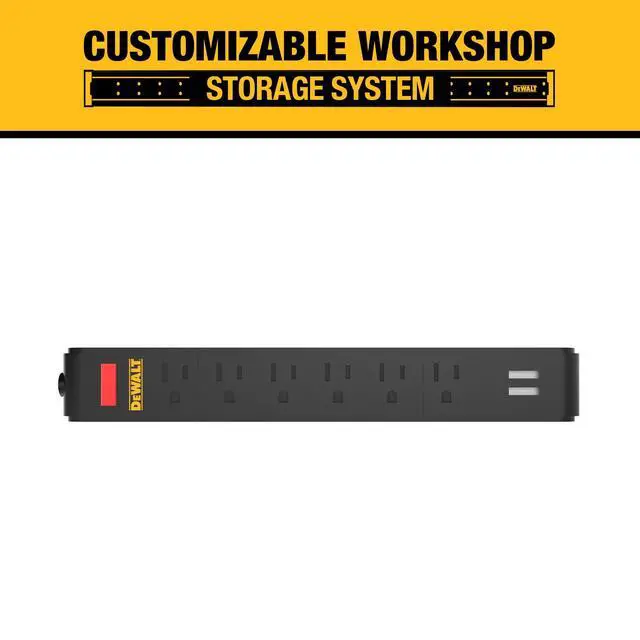 Alt view image 2 of 7 - Magnetic Power Strip with 6 Power Outlets, Workshop Storage System Compatible (DWST82693)