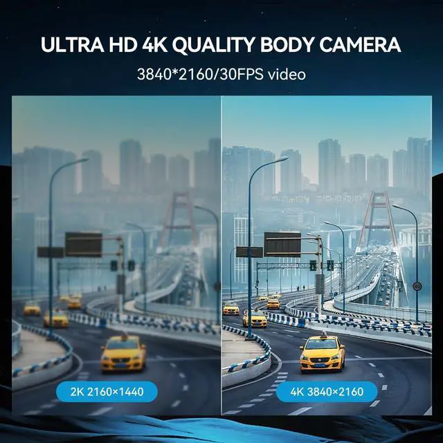 Alt view image 2 of 7 - 4K Body Camera, 11-13Hrs Battery Body Cameras with Audio and Video Recording, H.265 Video Code Body Cam for Security Guard Train Conductor Delivery Driver Waiter (128GB)