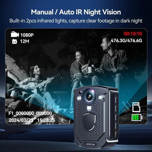 Alt view image 3 of 7 - 4K Body Camera, 11-13Hrs Battery Body Cameras with Audio and Video Recording, H.265 Video Code Body Cam for Security Guard Train Conductor Delivery Driver Waiter (128GB)