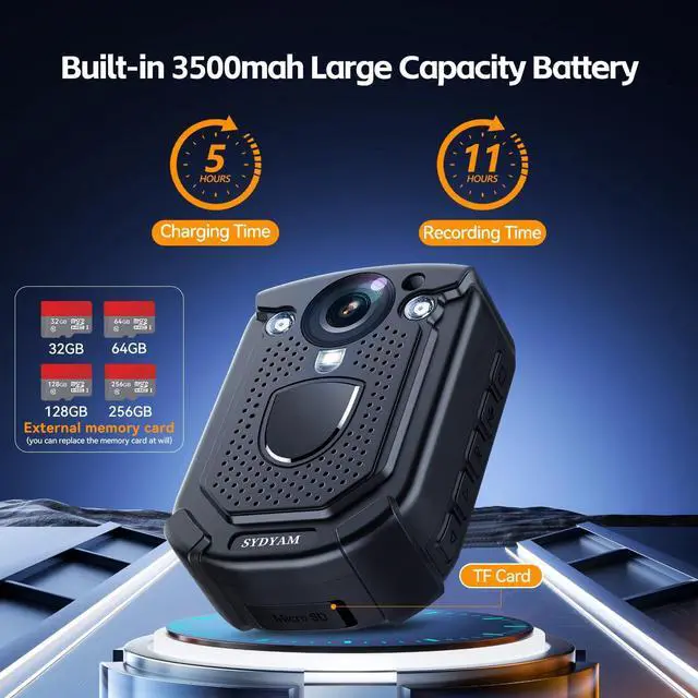 Alt view image 4 of 7 - 4K Body Camera, 11-13Hrs Battery Body Cameras with Audio and Video Recording, H.265 Video Code Body Cam for Security Guard Train Conductor Delivery Driver Waiter (128GB)